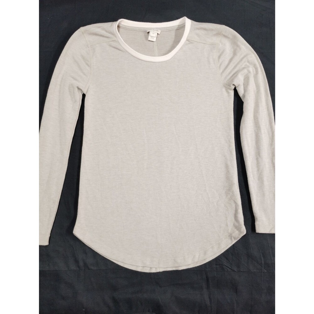 J. Crew Light Gray Crewneck Long Sleeve Top with White Trim